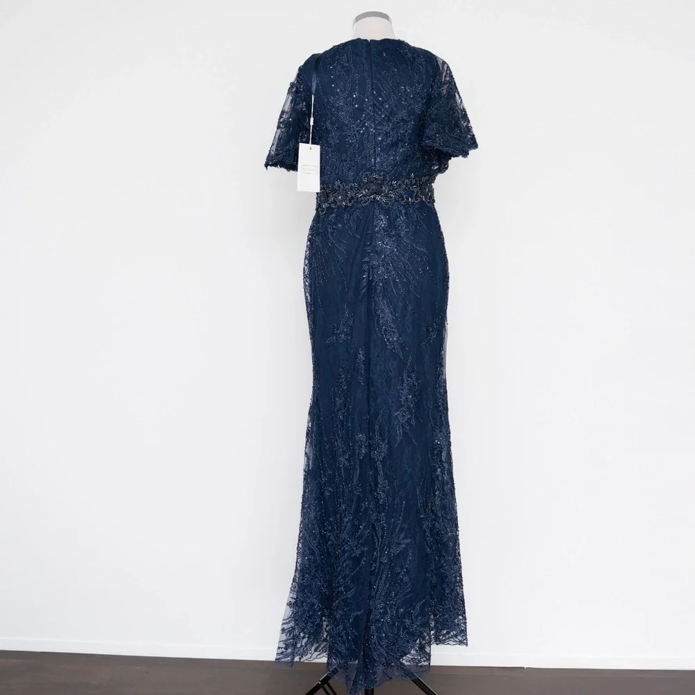 Mac Duggal Navy Embellished Evening Gown
